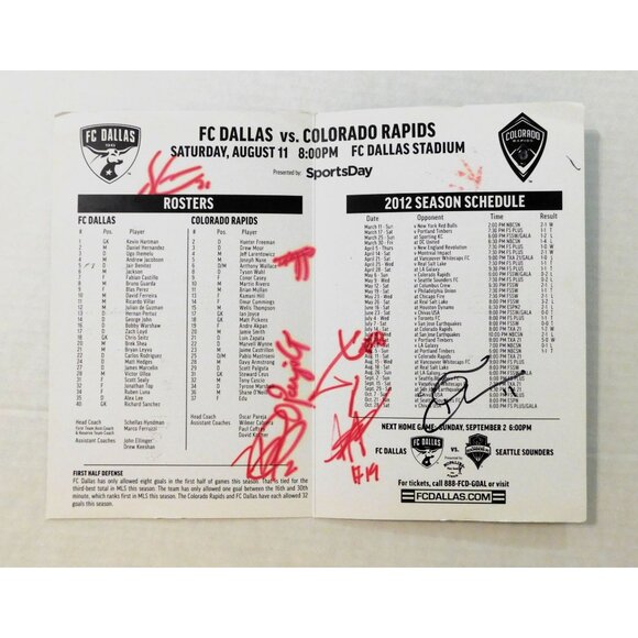 FC Dallas vs Colorado Rapids Soccer 2012 Signed Game Day Roster Program 8.5x5.5 - Picture 3 of 3
